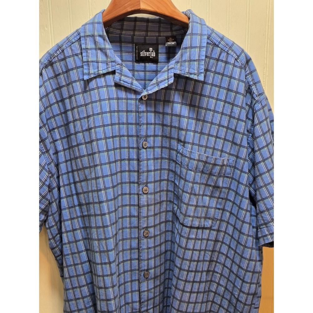 SilverTab Levis Shirt Mens XL Blue Plaid Short Sleeve Button Front‎ Casual